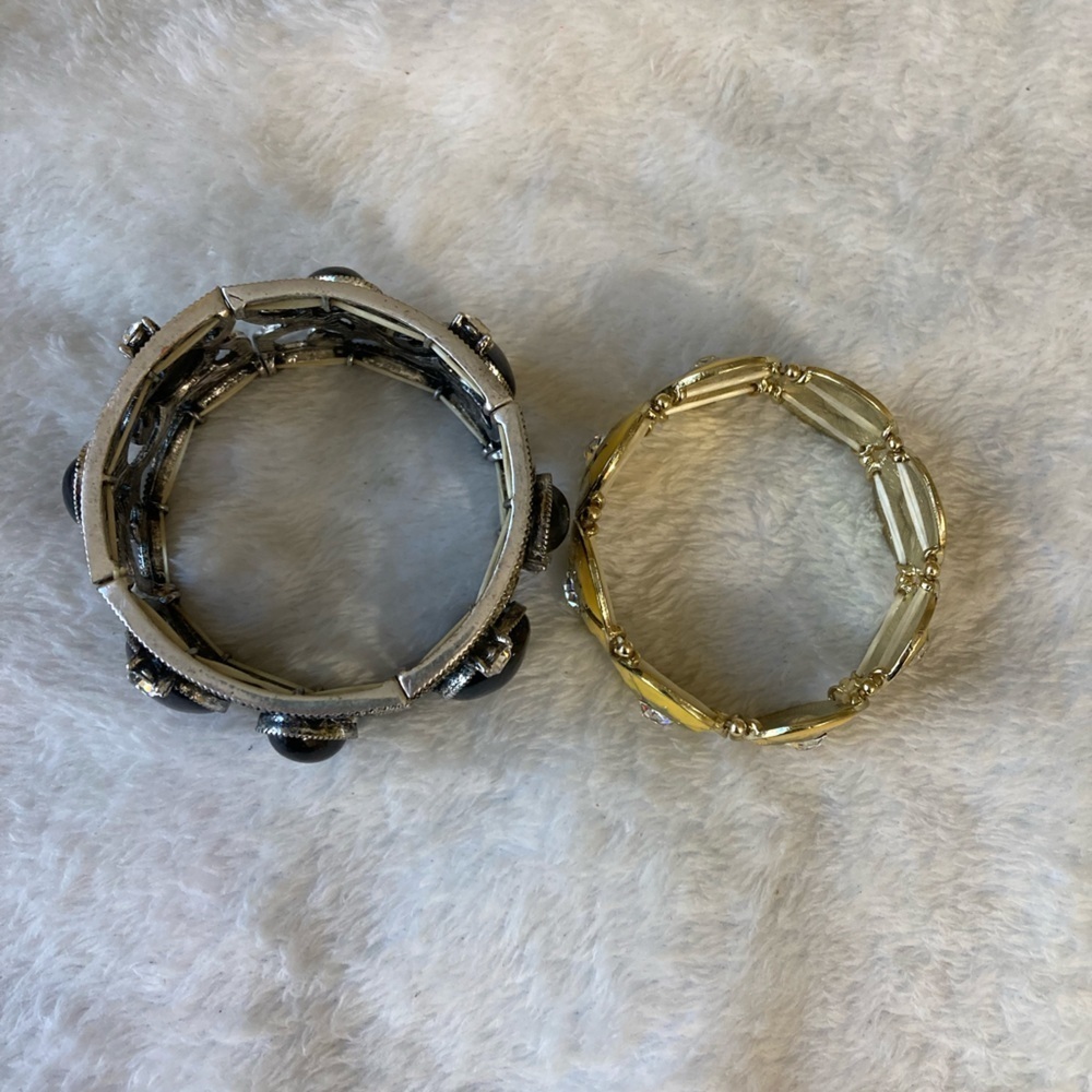 Bundle Of 2 Statement Stretch Bracelets Yellow En… - image 2